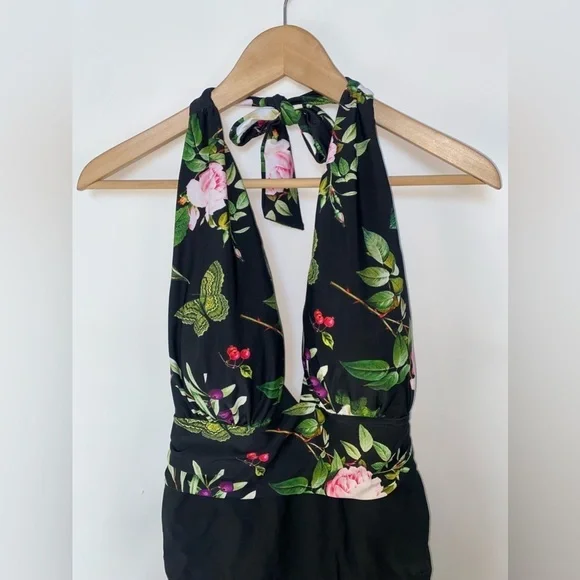 Cupshe Women's One Piece Bikini Floral Low Cut‎ Deep V Neck Backless XXL - Picture 3 of 11